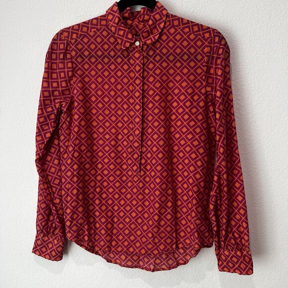 J.CREW Tops - J Crew Womens Top Size XS Pink Printed Tunic Blouse Cotton Long Sleeve Shirt